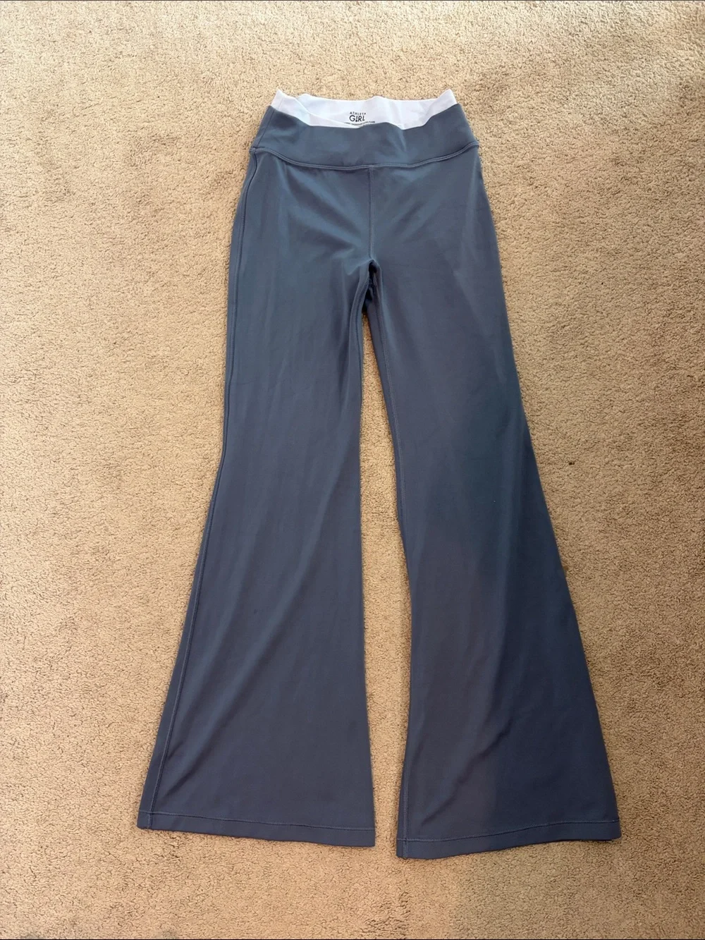 Athleta Girls Slate Blue Flared Leggings with White Waistband